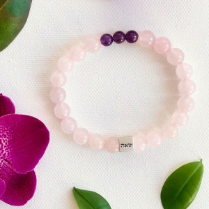 Soulmate Bracelet - Solid Silver, Pink Quartz and Amethyst Gemstone - Ladies Collection