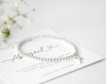 Personalised Sterling Silver Beaded First Holy Communion Bracelet with Prayer Card