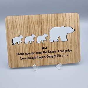 Personalised Wooden Daddy Bear, Happy Father's Day, Dad & Child/Children,  Father's Day Oak Bear Card, Personalised gift, Gift for Dad