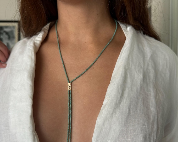 Beaded Bolo Necklace - turquoise Picasso & ivory