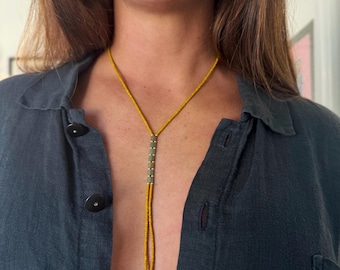 The Take 2 (of the OG beaded bolo necklace) - mustard seed & patina