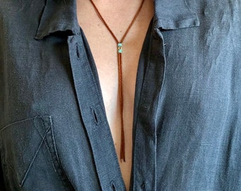 Beaded Bolo Necklace - rust & turquoise Picasso