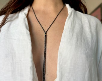 Beaded Bolo Necklace - black Picasso