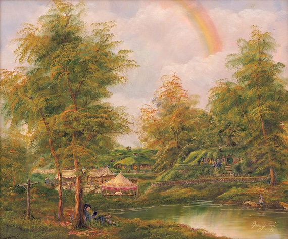Lord of the Rings Oil Painting Art Print: Bilbo's Birthday Party in The Shire | Hobbiton | The Party Tree | Bag End | Frogo | Gandalf