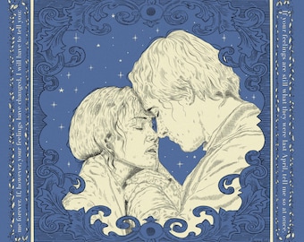 Pride and Prejudice Art Print: Darcy and Elizabeth, Movie Scene Illustration