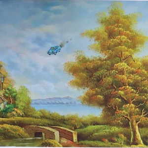 The Burrow Oil Painting Art Print | Harry Potter | Weasley House | Flying Car | Ron Weasley | Wizarding World
