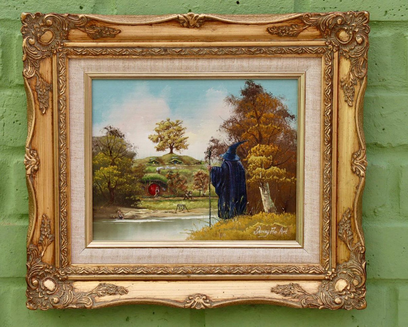 Gandalf Visits The Shire | Lord of the Rings Oil Painting Art Print | Hobbiton | Bag End | The Hobbit - 16x20in /40.6x50.8cm