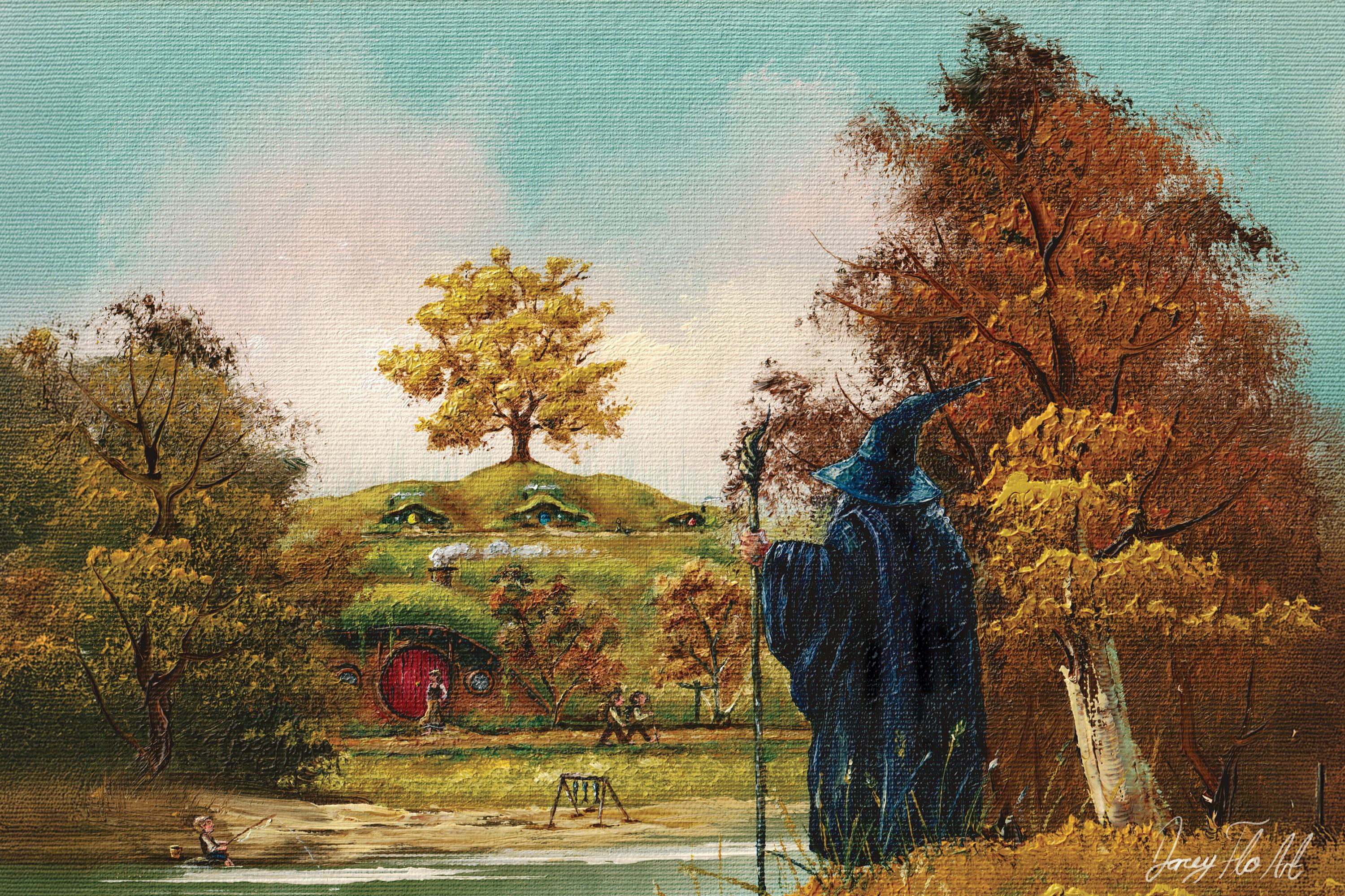 Gandalf Visits the Shire | Lord of the Rings Oil Painting Art Print ...