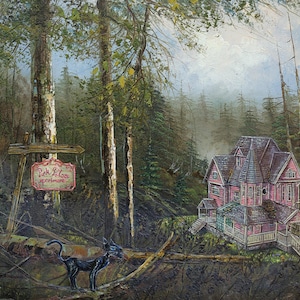 The Pink Palace | Darcey Flo Art | Coraline Inspired Art | Cat | Halloween Print | Laika image 1