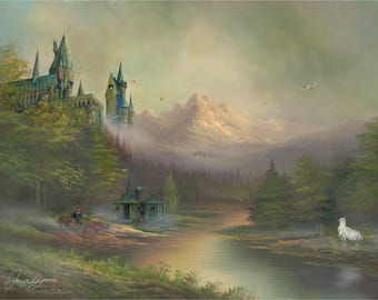 Grafika inspirowana chatą Hagrida: Magiczny krajobraz | Magiczne zwierzęta | Zamek