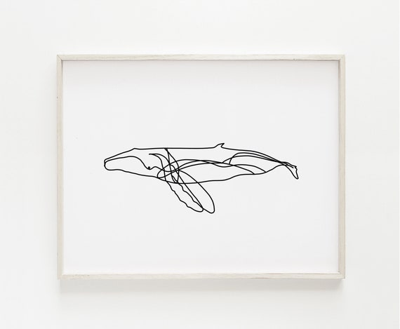 Abstract whale Printable wall art Line art print Downloadable Geometric fish Minimalist print