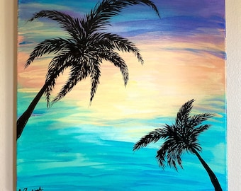 Acrylic Palm Tree Silhouette Painting