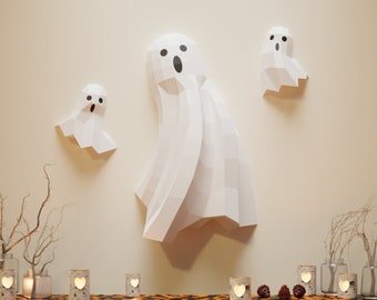Ghost Papercraft 3D DIY low poly paper crafts Halloween wall decor template
