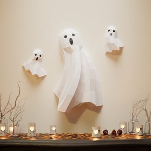 Ghost Papercraft 3D DIY low poly paper crafts Halloween wall decor template