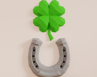 Horseshoe and Clover Papercraft 3D DIY low poly paper crafts wall decor model template