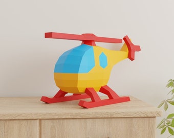 Hubschrauber Papercraft 3D DIY Low Poly Papier Bastelvorlage