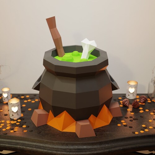 Witch's Cauldron Papercraft 3D DIY Low Poly Paper Crafts Etsy