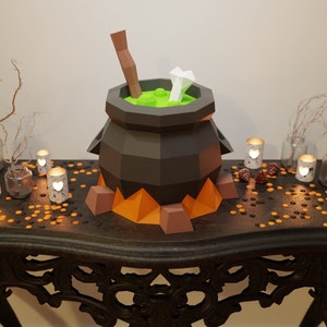 Witch's Cauldron Papercraft 3D DIY low poly paper crafts Halloween decor template