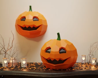 Pumpkin Papercraft 3D DIY low poly paper crafts Halloween model and wall decor templates