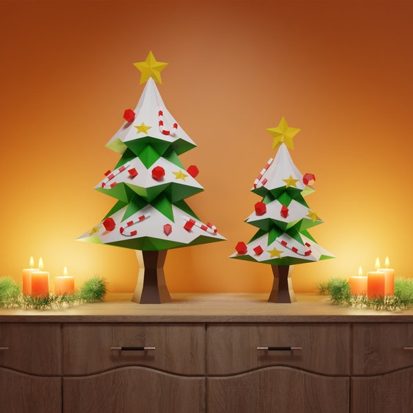 Christmas Tree Papercraft 3D DIY low poly paper crafts Christmas Holidays decor template