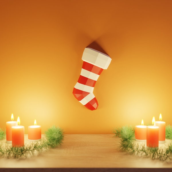 Christmas Sock Papercraft 3D DIY low poly paper craft Holidays decoration