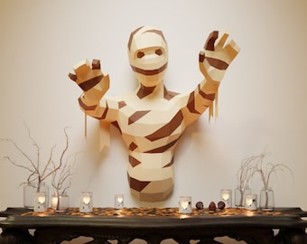 Mummy Papercraft 3D DIY low poly paper crafts Halloween wall decor template
