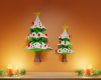 Christmas Tree Wall Hanging Papercraft 3D DIY holidays low poly paper crafts wall decor template