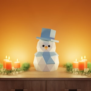 Pupazzo di neve Papercraft Modello di decorazione per le vacanze di Natale in carta 3D fai da te a basso numero di poligoni