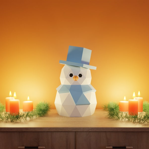 Snowman Papercraft 3D DIY low poly paper craft Christmas Holiday decor template