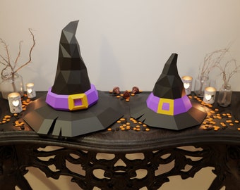 Sombrero de bruja Papercraft 3D DIY artesanía de papel de bajo polietileno Plantilla de disfraz de Halloween