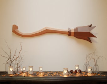 Witch's Broom Papercraft 3D DIY low poly paper crafts Halloween wall decor template