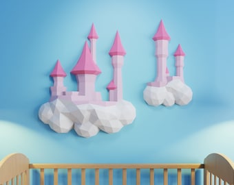 Castle in the Clouds Papercraft 3D DIY low poly paper crafts fantasy wall décor template