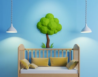 Baum Papercraft 3D DIY Low Poly Papier Basteln Origami Wand Dekor Vorlage