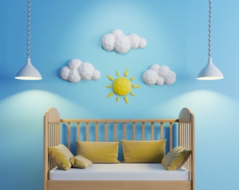 Clouds and Sun Papercraft 3D DIY Low Poly Wall Decor - 2 Templates Bundle