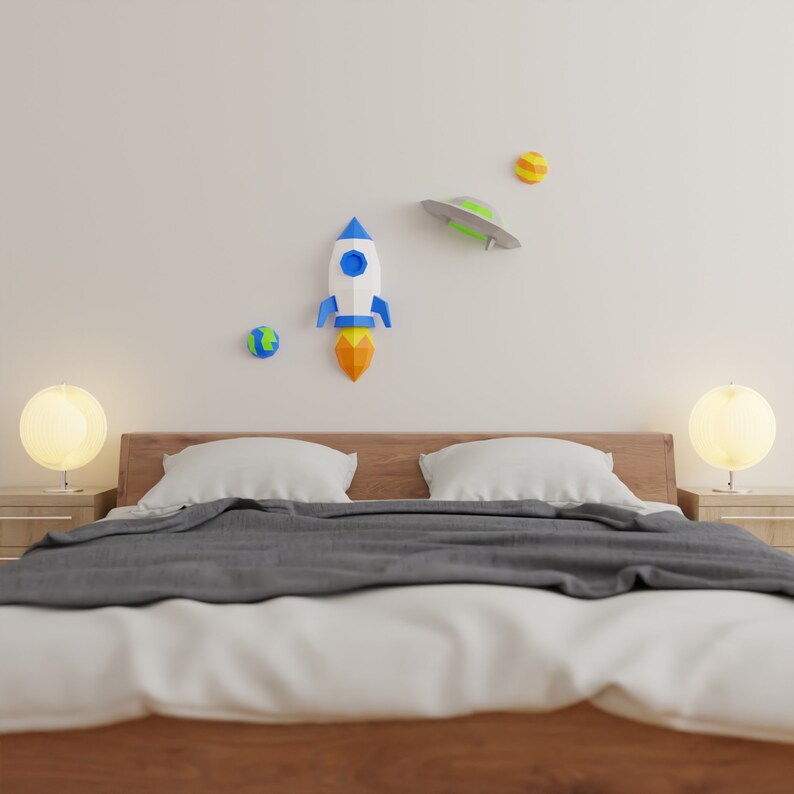 Rocket and Saucer Papercraft 3D DIY low poly paper crafts Etsy