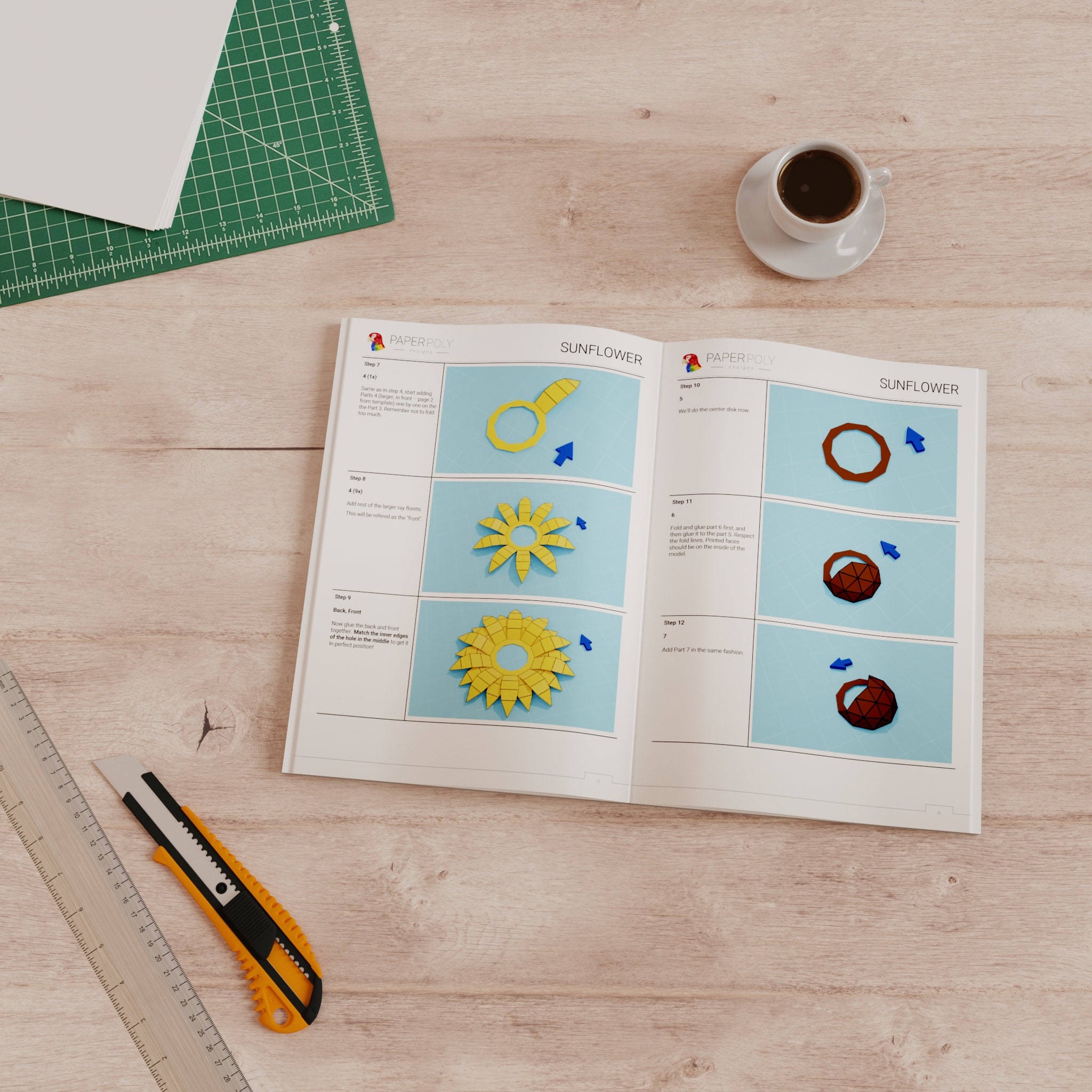 Sunflower Papercraft 3D DIY Low Poly Paper Crafts Origami Wall Decor ...