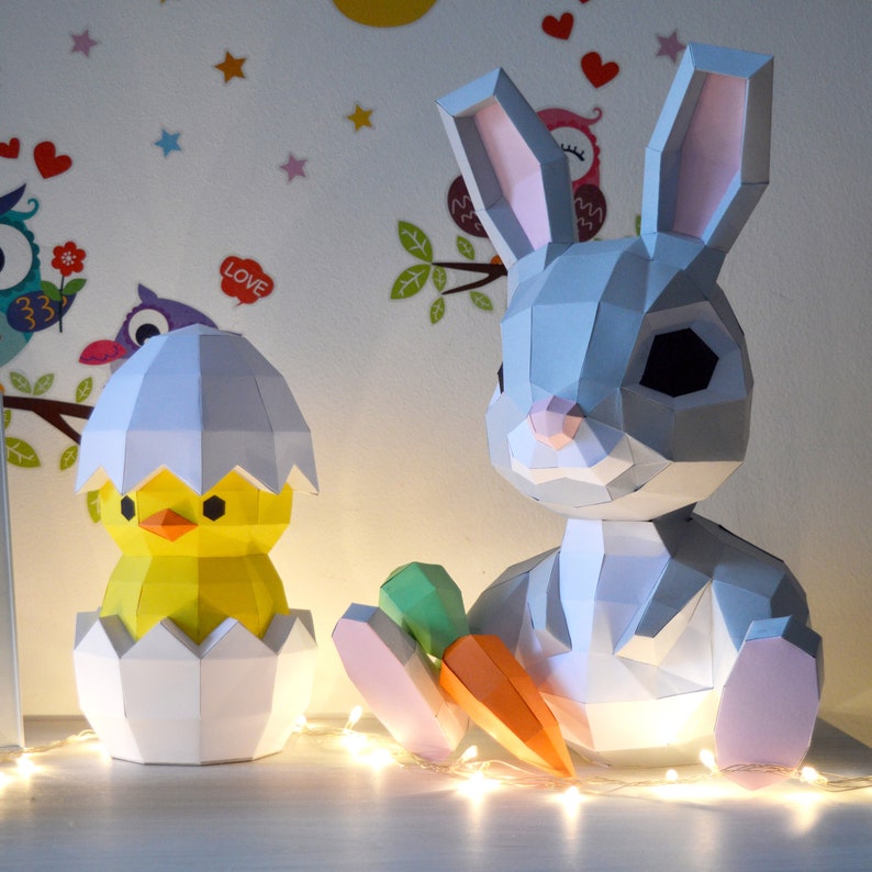 Bunny Papercraft 3D DIY low poly paper crafts Easter rabbit decor model template image 5