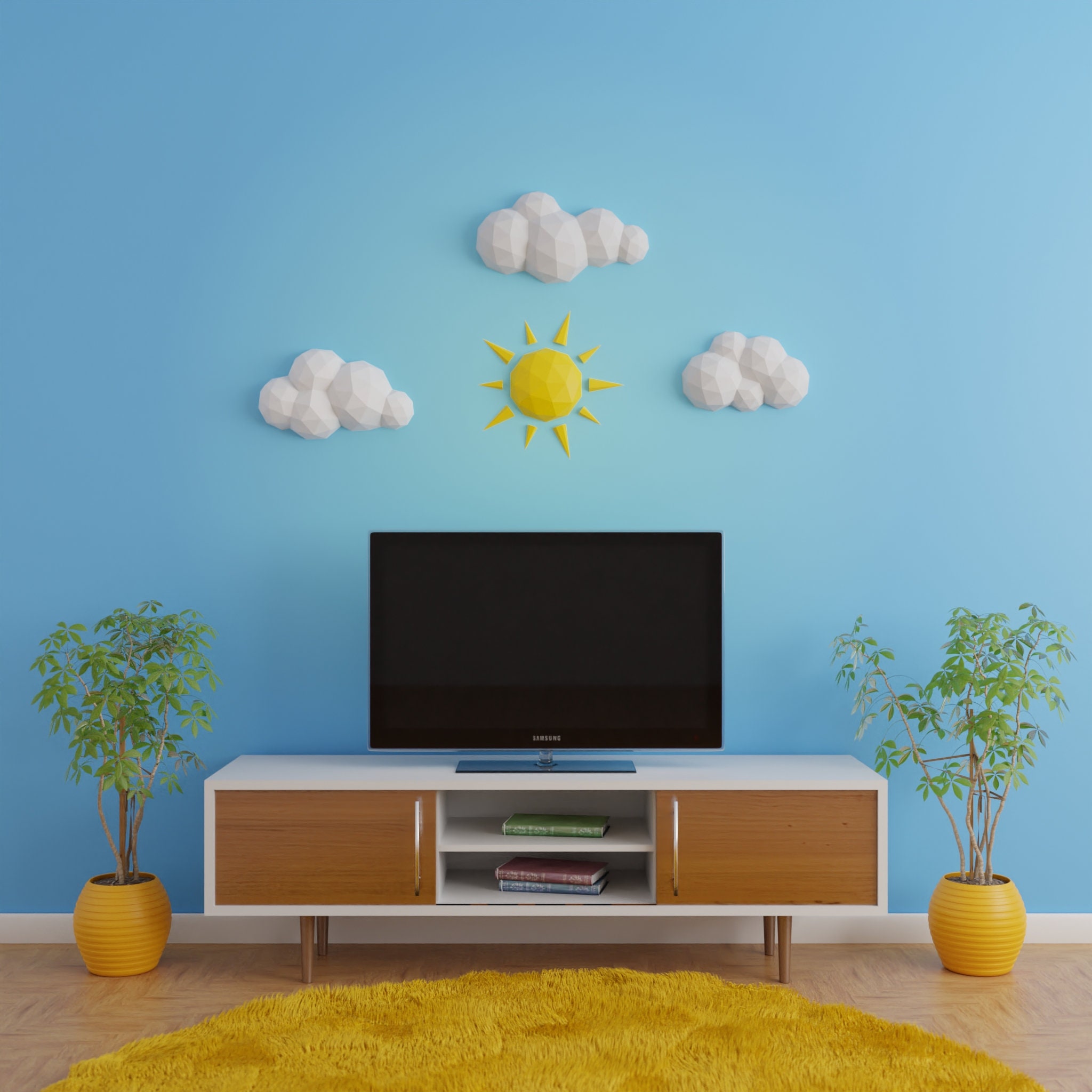 Clouds and Sun Papercraft 3D DIY Low Poly Wall Decor - 2 Templates ...
