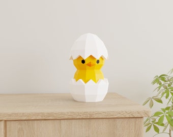 Chick in Egg Papercraft 3D DIY low poly paper crafts Easter decor model template