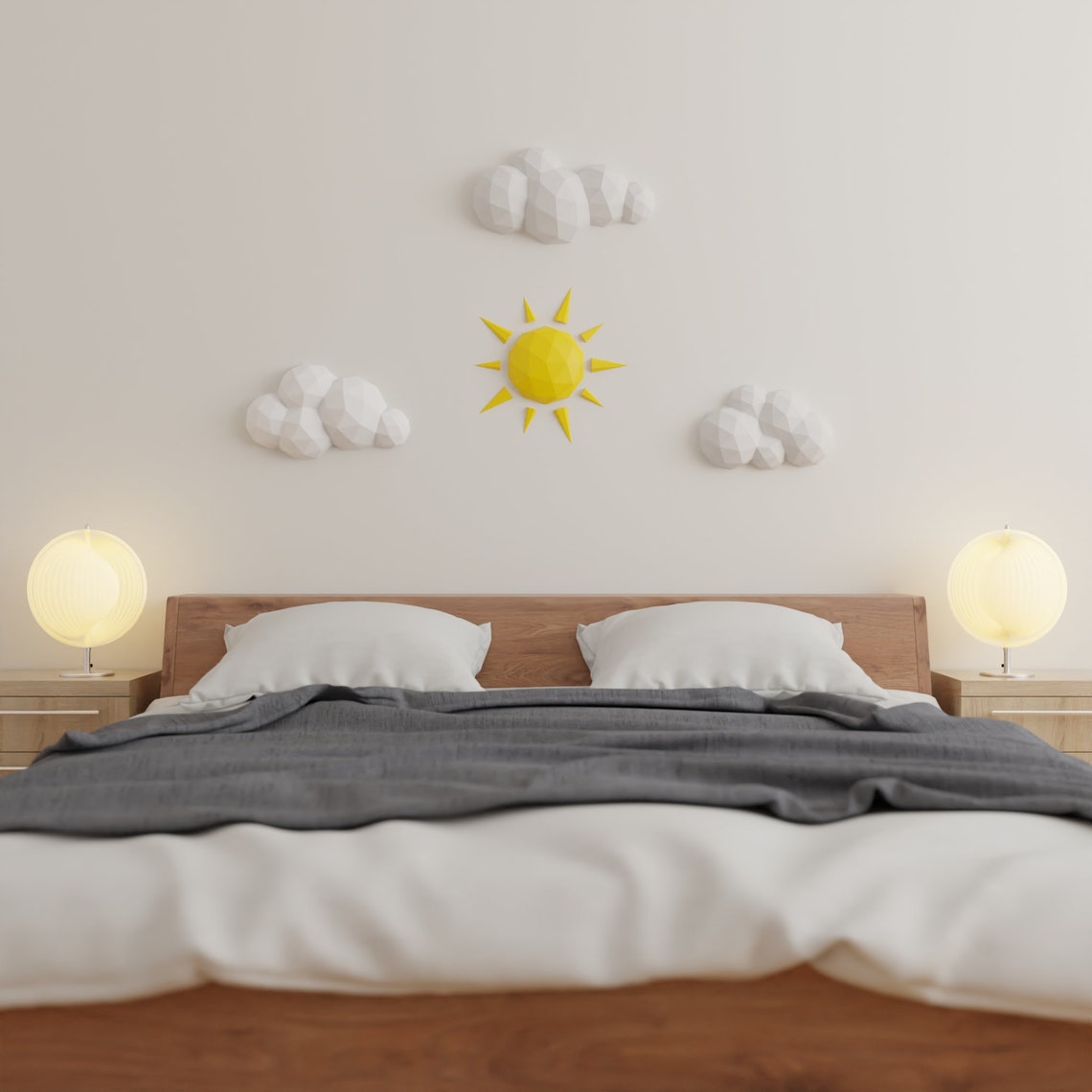Clouds and Sun Papercraft 3D DIY Low Poly Wall Decor - 2 Templates ...