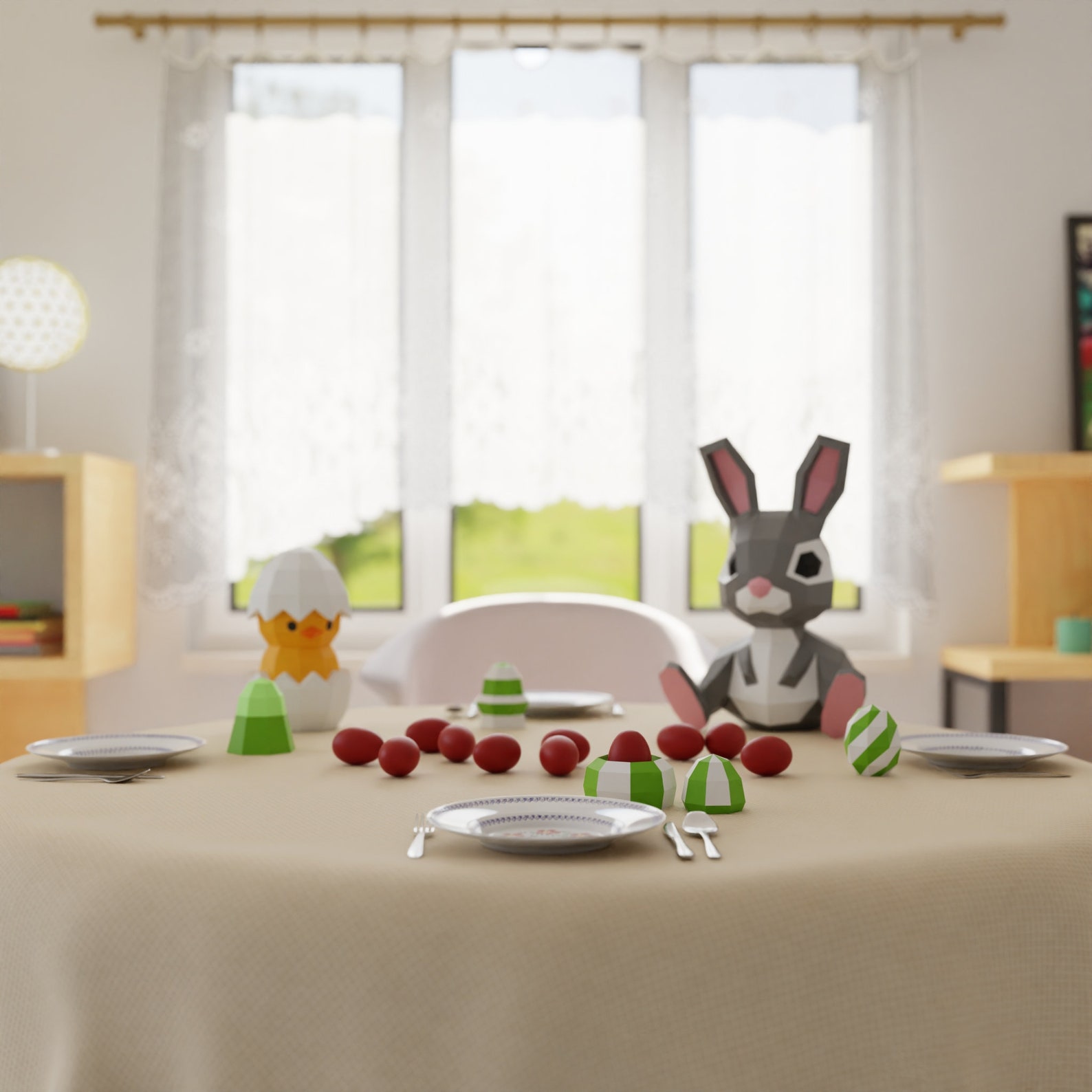 Easter Papercraft 3D DIY Low Poly Decor - Bunny, Chick in Egg, Egg ...