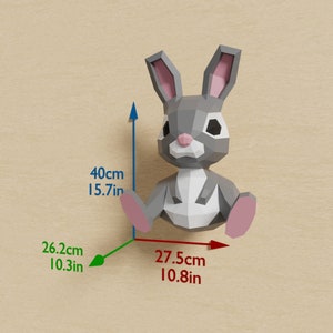 Bunny Papercraft 3D bricolage low poly papier artisanat modèle de modèle de décor de lapin de Pâques image 8