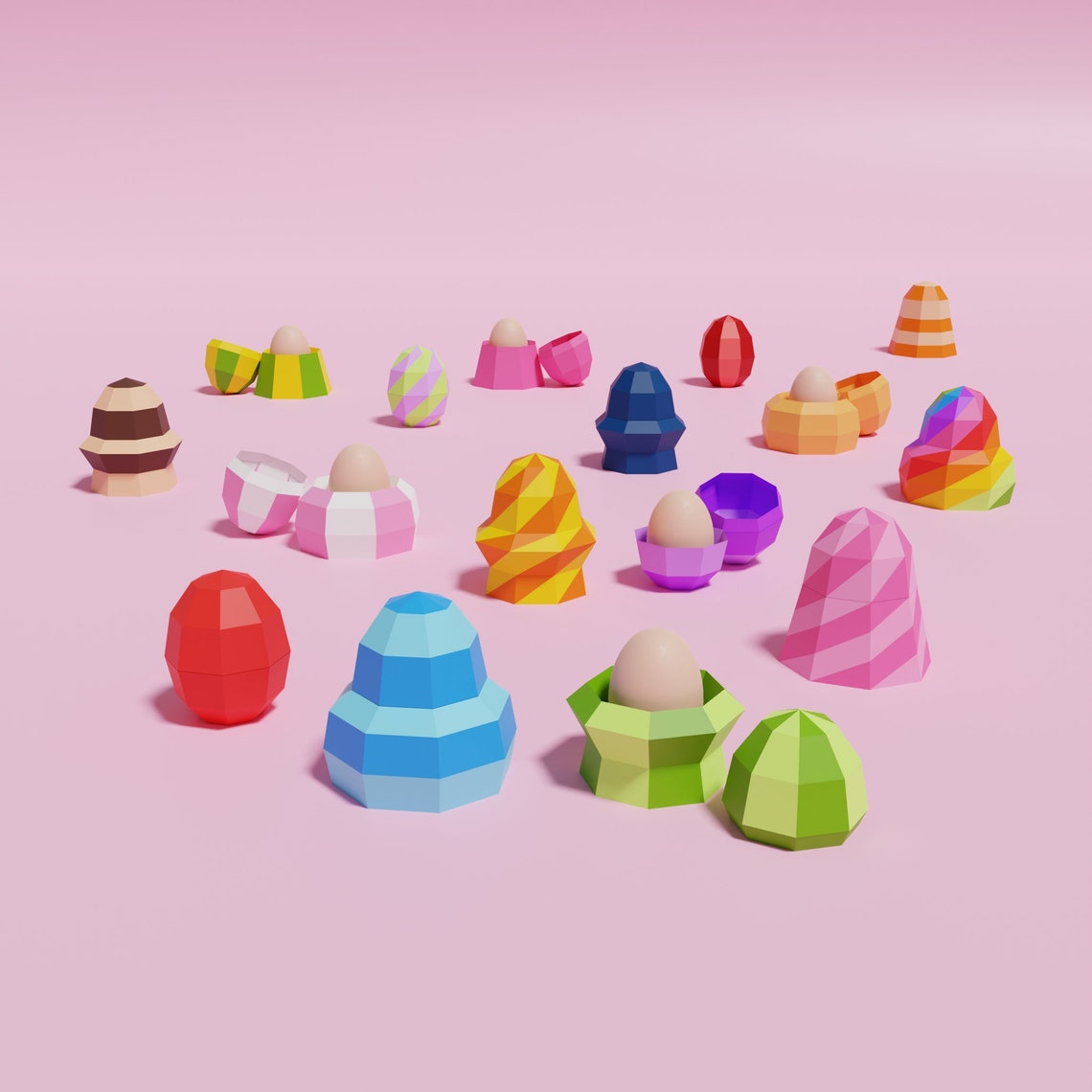 Easter Papercraft 3D DIY Low Poly Decor - Bunny, Chick in Egg, Egg ...