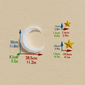 Moon and Stars Papercraft 3D DIY low poly paper crafts origami wall decor template image 5