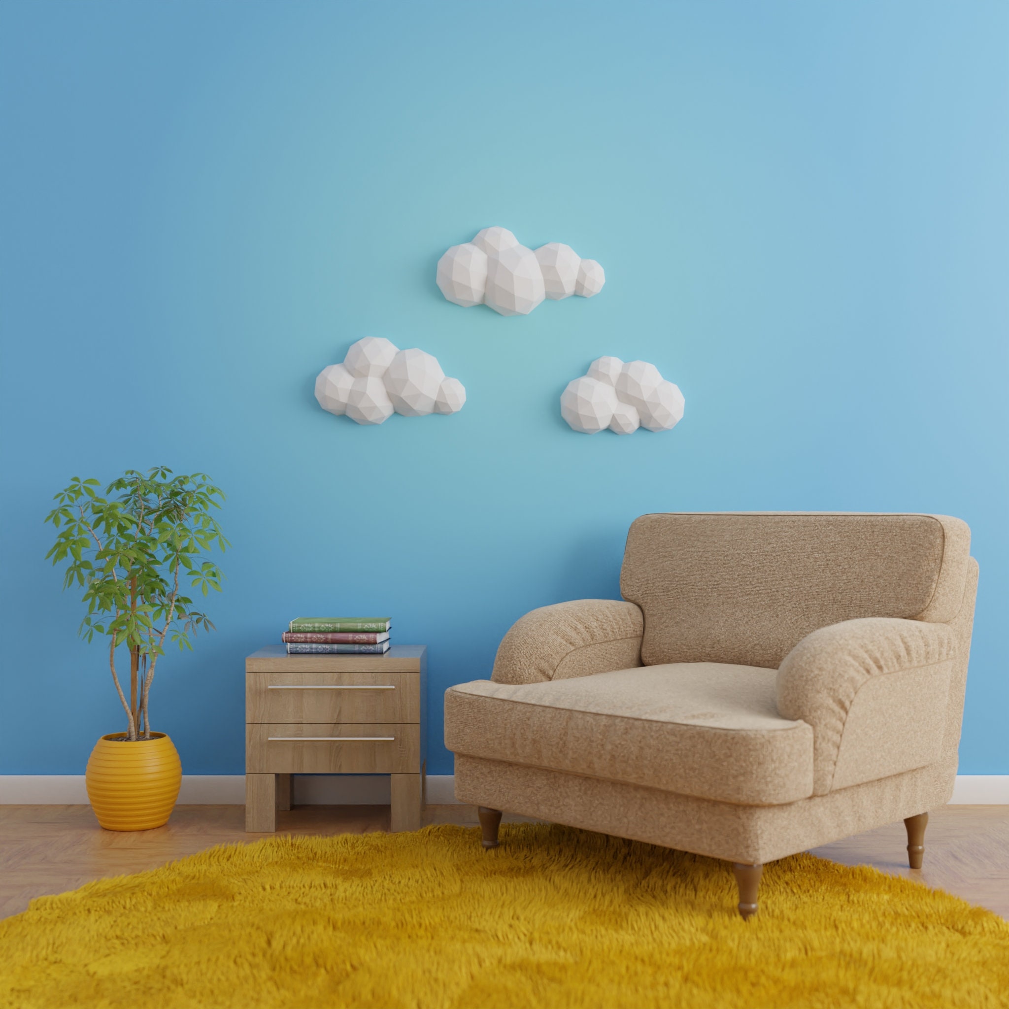 Clouds Papercraft 3D - DIY Low Poly Paper Crafts Origami - Nursery Wall ...