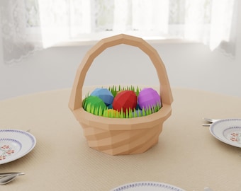 Easter Basket Papercraft 3D DIY low poly paper crafts decor model template