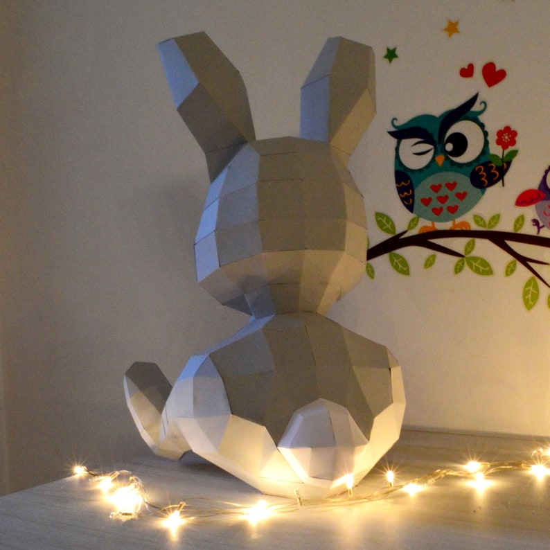 Bunny Papercraft 3D DIY low poly paper crafts Easter rabbit decor model template image 4