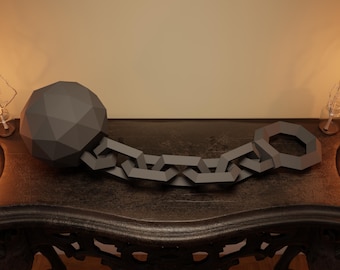 Ball and Chain 3D Papercraft DIY low poly Halloween decor template