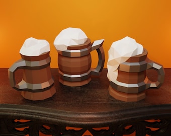 Beer Mugs Papercraft 3D DIY low poly paper crafts models templates