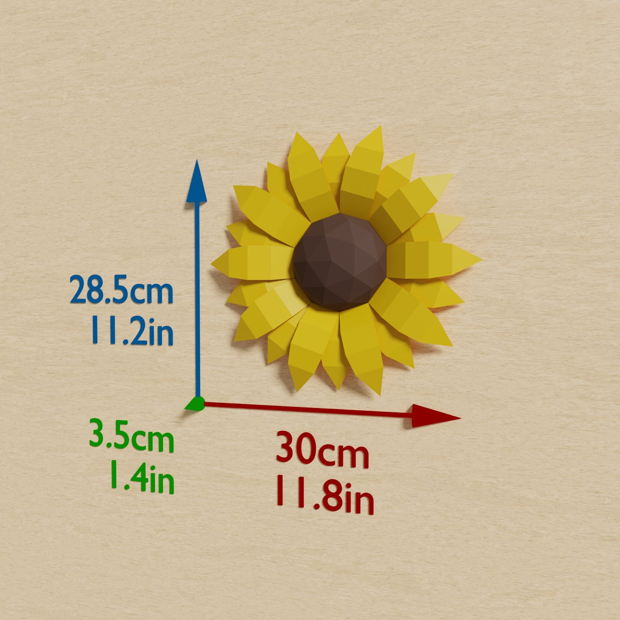 Sunflower Papercraft 3D DIY Low Poly Paper Crafts Origami Wall Decor ...